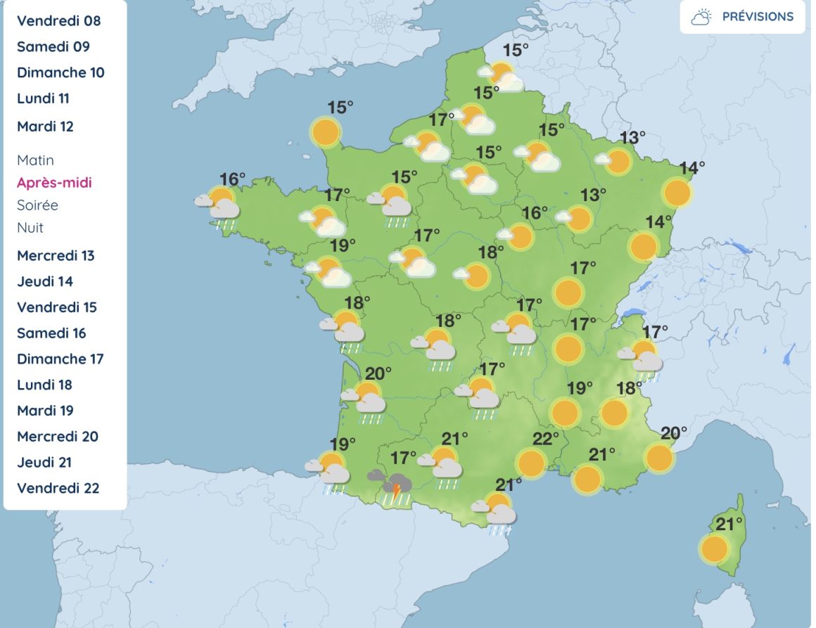 Prévisions météorologiques pour la semaine du 11 mai