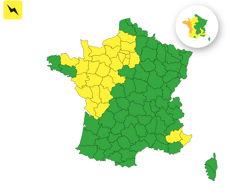 c100cd3c-bfa4-445e-90dd-81f703a5820a 31 départements en vigilance jaune pour risques d’orages