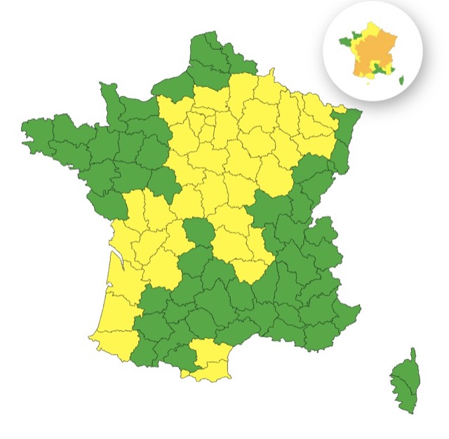 934b7b10-a7f1-42ee-ab94-6e0c362e9531 43 départements en vigilance jaune pour orages en France