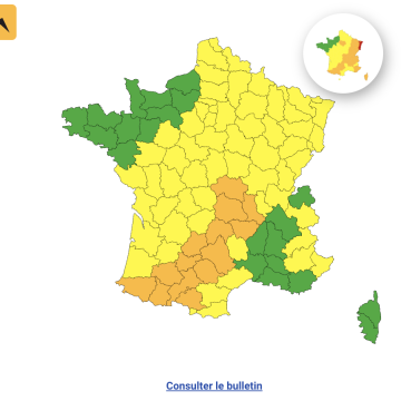 b8267d76-839b-423b-aad5-e8a534b838d2 Vigilance Jaune pour Orages sur 61 Départements en France