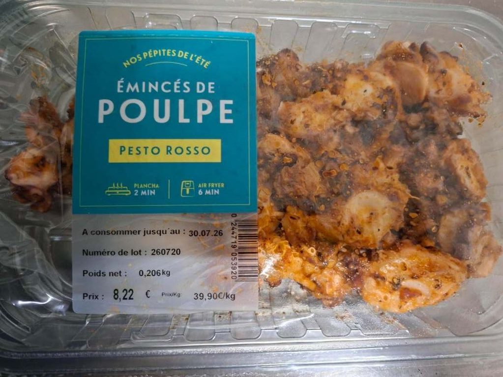 0c8a4d46-3341-43a8-87a1-e510a5512724 Rappel de produits : Émincés de poulpe pesto rosso de la marque Grand Frais