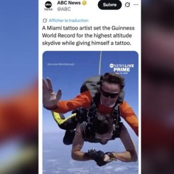 0f4fee0a-f053-4947-bcd3-5511b8d7b38e Un tatoueur américain bat un record en se tatouant pendant un saut en parachute