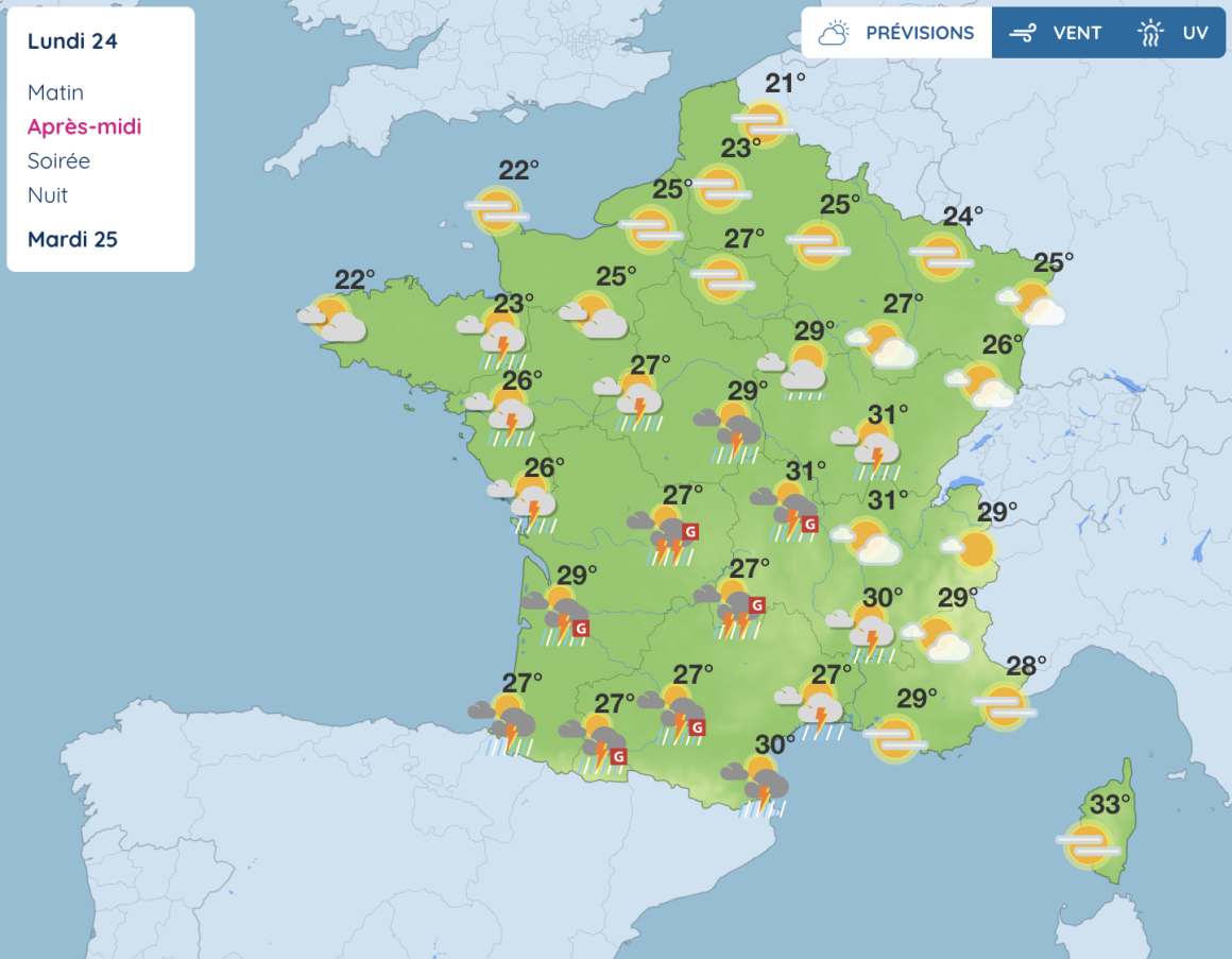 Prévisions météorologiques pour la France : une semaine d&rsquo;averses et de températures en baisse